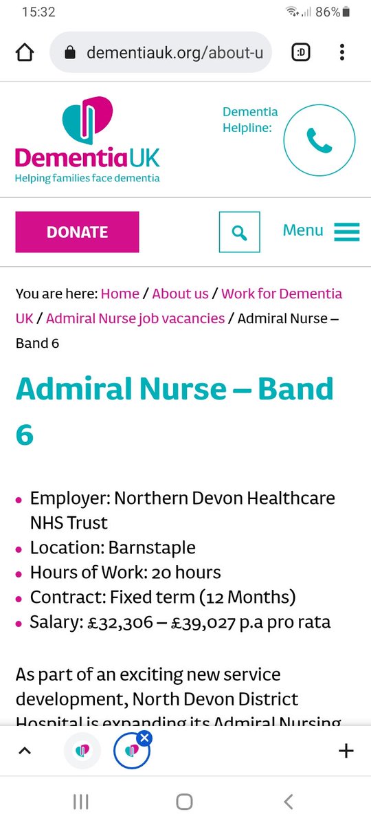 #Dementia 
#Admiralnurses
@ndht @EmmaTownsend_QI @hjsquires @lilley29lills @angelarunner1 .
 Part time Admiral nurse band 6 post.
See Dementia UK for details.