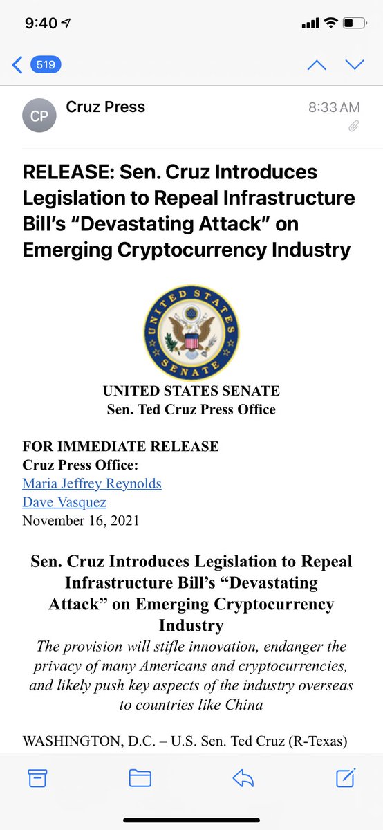 Breaking: <a href="/tedcruz/">Ted Cruz</a> Introduces Legislation to Repeal Infrastructure Bill’s “Devastating Attack” on Emerging Cryptocurrency Industry #bitcoin