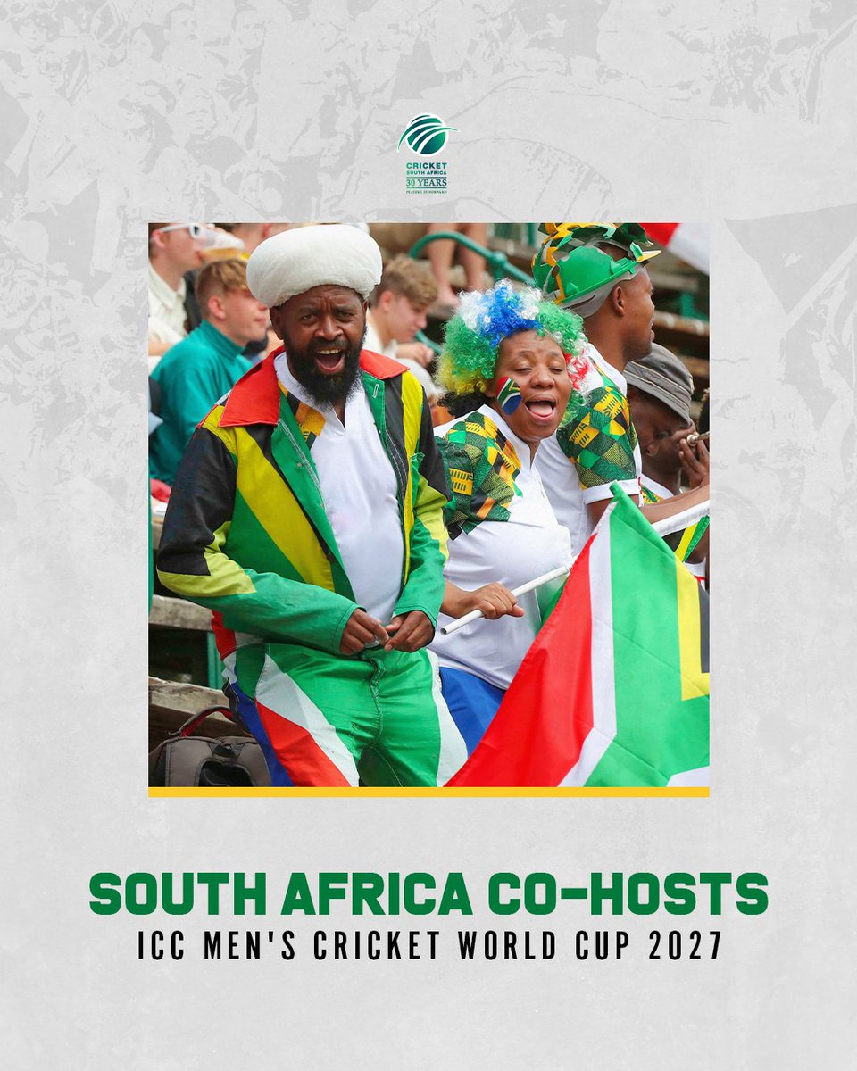 ProteasMenCSA's tweet image. The ICC announced today that South Africa will host the Men’s World Cup 2027, together with Namibia and Zimbabwe 🇿🇦 🇳🇦 🇿🇼 

It will be the first time that the SADC region hosts a global cricket tournament 

#BePartOfIt
