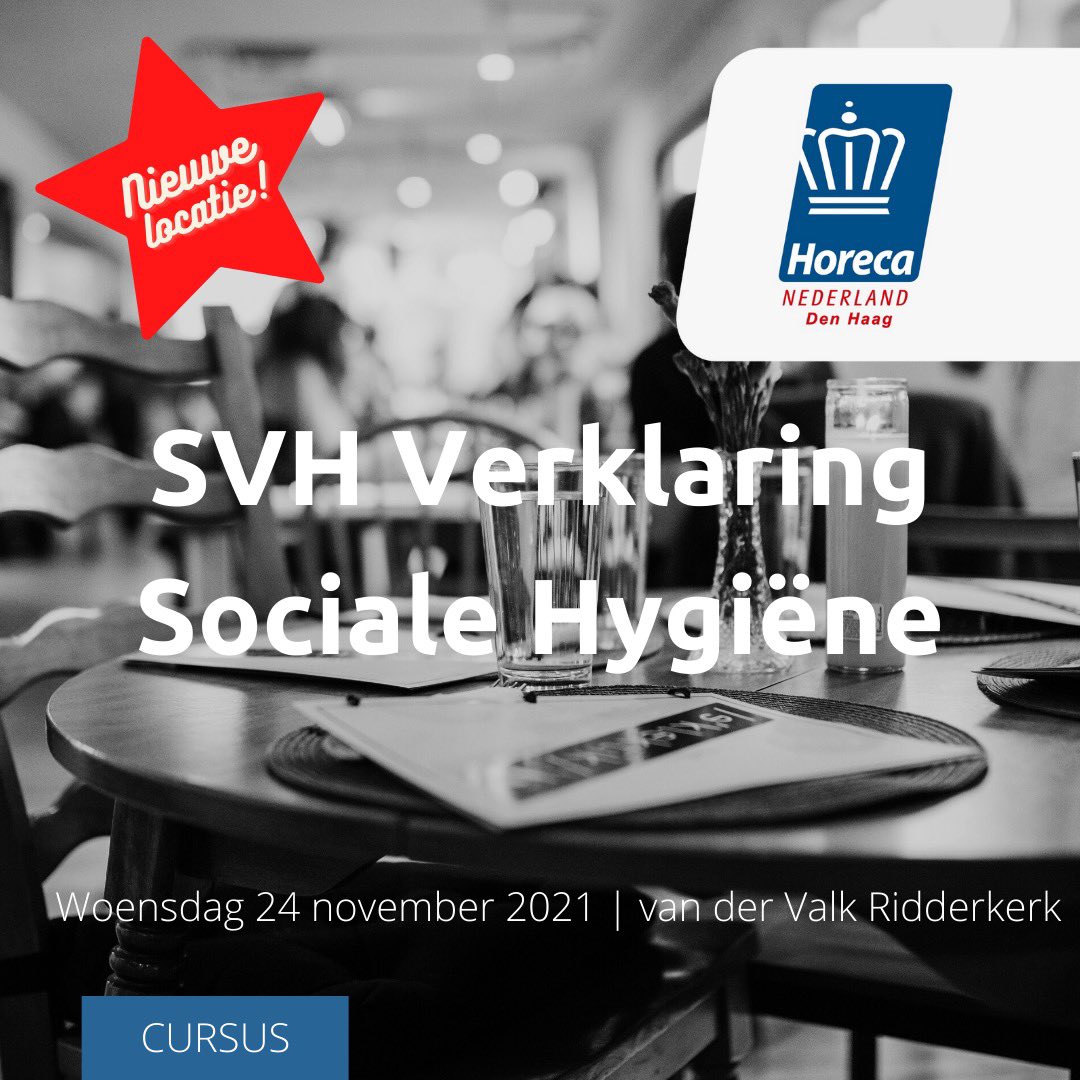 SVH Verklaring Sociale Hygiëne | Woensdag 24 november 2021
KHN-regio Zuid-Holland heeft samen met ROC Mondriaan een Sociale Hygiëne cursus ontwikkeld. Na het volgen van de cursus mag je alcoholhoudende dranken schenken in jouw horecabedrijf.
bit.ly/3wUaR3x