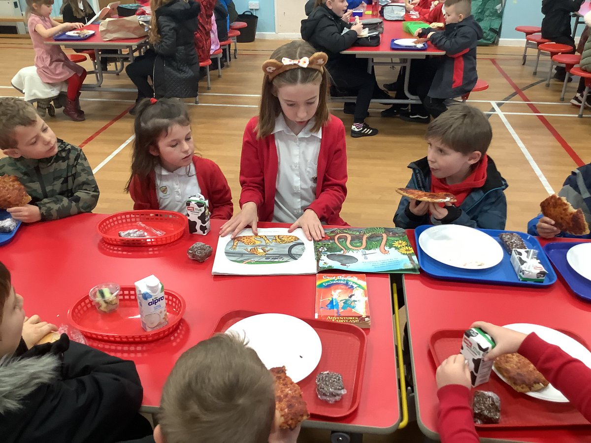 ReadingRocksCPS's tweet photo. Our Reader Leaders hosted a reading lunch in the dinner hall as part of our #BookWeekScotland celebrations. They read aloud to younger pupils and older pupils were welcome to bring their own books down to enjoy in the hall. 🍽📚 #cpsread https://t.co/iY3xvGdOp7