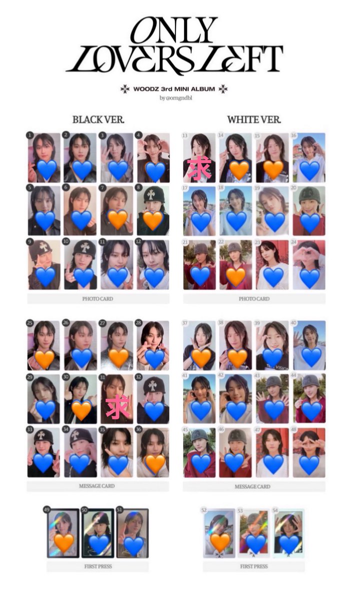 WSBJJ12's tweet photo. WOODZ スンヨン ONLY LOVERS LEFT
トレカ 交換 

譲🧡１枚目🧡部分、２枚目

求🖤１枚目 求 部分
         ３枚目Makestarの白ver

後少しなのでもしご条件合う形いらっしゃいましたらよろしくお願い致します😭

Ktownトレカは2:1で交換可能です。
郵便交換希望しております。 https://t.co/6OKYSEIJDJ