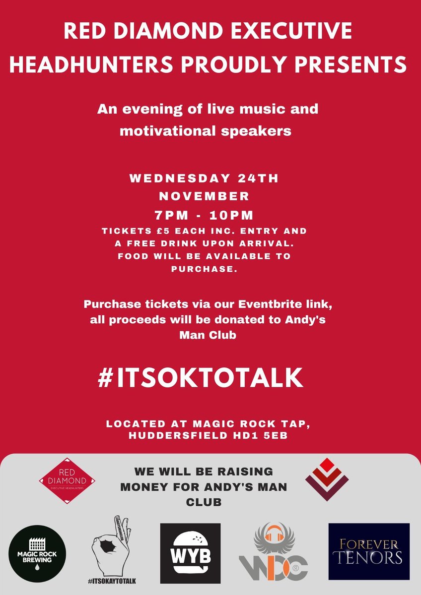 RedDiamondExec's tweet photo. We are hosting an evening of Beef, Beer and Banter at @MagicRockBrewCo Huddersfield, with an aim to raise money for the fabulous charity @andysmanclubuk 👌

Featuring live entertainment from @ForeverTenors and @WDCEnts 🎶

And delicious food from @WhatsyourBeefBu https://t.co/WGClw1l6AI