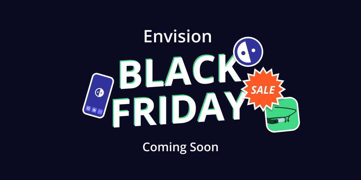 LetsEnvision's tweet photo. Envision's biggest sale of the year! Stay tuned for 15% off the Envision Glasses and select Envision subscriptions:https://t.co/2VxpYbk47U #LetsEnvision #EnvisionApp #EnvisionGlasses https://t.co/rifoTciiG0