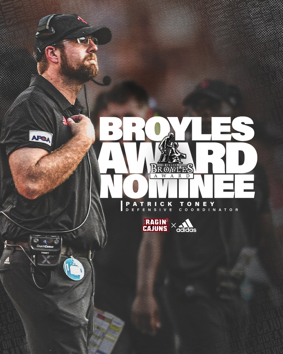 Louisiana Ragin’ Cajuns® Football (@ragincajunsfb) on Twitter photo ❌ Lock. Down.
<a href="/PToney/">Patrick Toney</a> has been named a nominee for the 2021 <a href="/BroylesAward/">The Broyles Award</a>!
#cULture | #GeauxCajuns ❌ Lock. Down.
<a href="/PToney/">Patrick Toney</a> has been named a nominee for the 2021 <a href="/BroylesAward/">The Broyles Award</a>!
#cULture | #GeauxCajuns