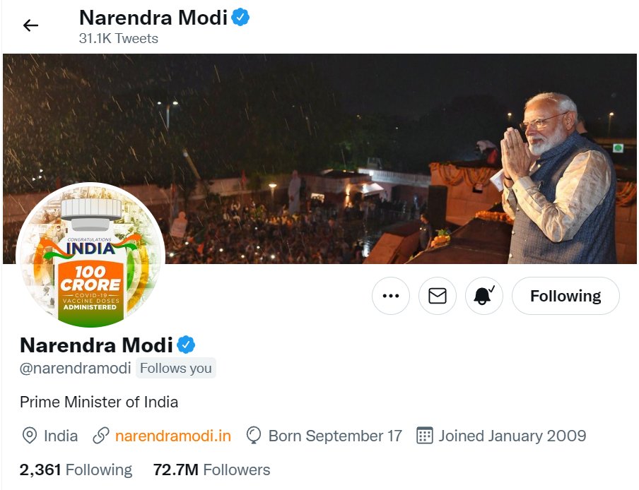 abhinavshukla48's tweet photo. @narendramodi जी,
बहुत-बहुत आभार!
विश्वास नहीं हो रहा की आपने फॉलो बैक दिया!
निशब्द हूँ!
🙏🙇‍♂️ https://t.co/HxGQk2DDH4