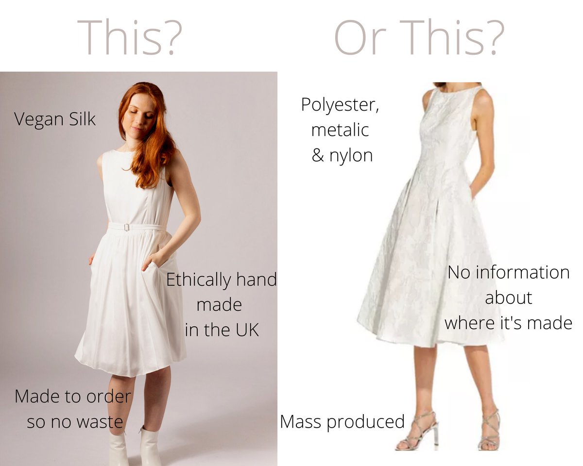 Which would you choose? Ethically handmade in the UK by <a href="/FrockGoddess/">Frock Goddess</a> on the left; or mass produced from unsustainable fabrics on the right? #ethicalbride #ethicalfashion #ethicalwedding #sustainablewedding