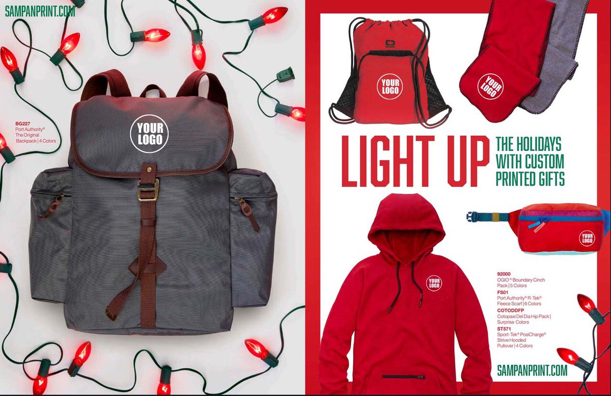 SampanPrint's tweet photo. Light up the holidays with custom-printed gifts from Sampan. It's too late to embroider, but you still have time to print. Make your list and check it twice, because by the 12 Days of Christmas, it's too late to order. It's a 2-week turnaround during the season of giving.🌲 https://t.co/Ihh8ZglZcb