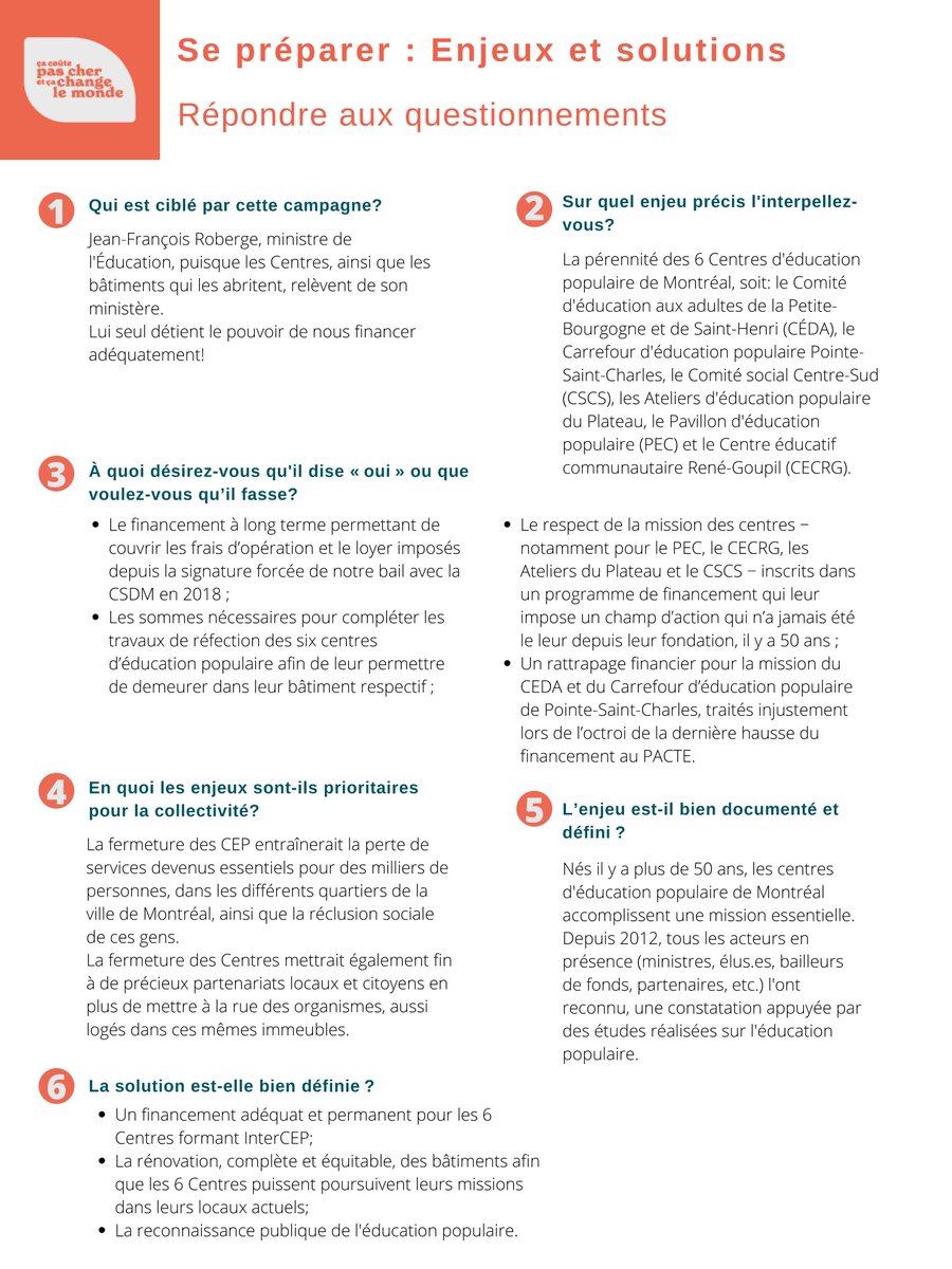La campagne «Ça coûte pas cher et ça change le monde» destinée à la survie de six centres d’éducation populaire (CEP) a débuté! 

Nous vous invitons à aller signer la pétition et à la partager afin de recueillir le plus de signatures possible sur educationpopulaire.ca
