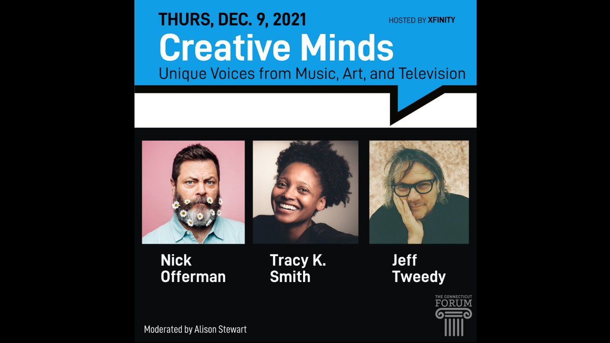 CTForum's tweet photo. Guess who's coming to #TheCTForum on Dec. 9?! @Nick_Offerman, @JeffTweedy & Tracy K. Smith w/ @alisonstewart moderating. 🧠 ✨ 💫 🌟 Wanna join? Visit https://t.co/T9TY3uKExy for tickets today! 🎁 💛 📺 📚 🎹 🎼 @TheBushnell https://t.co/M3OiorBT1V