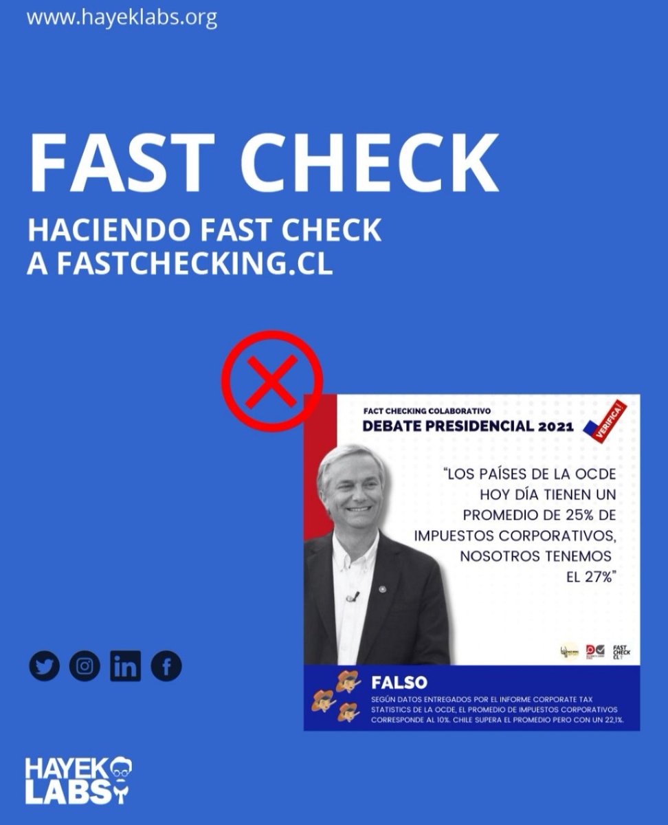 HayekLabs's tweet photo. El promedio de la tasa de impuestos corporativos de la OCDE es de 23.6% y la mediana de 25%. En Chile ascienden a 27% para un régimen semi integrado y 25% en base atribuible. https://t.co/8Kqy1x4MQN