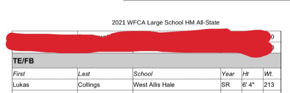 Excited to be selected large school HM All-State TE! Can’t thank all my coaches enough for helping me get to this point