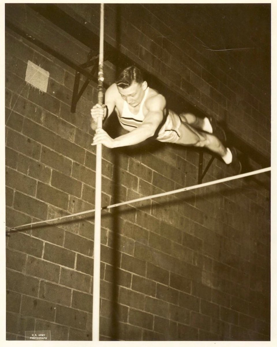 This is Buzz Aldrin vaulting for the US Military Academy circa 1951.