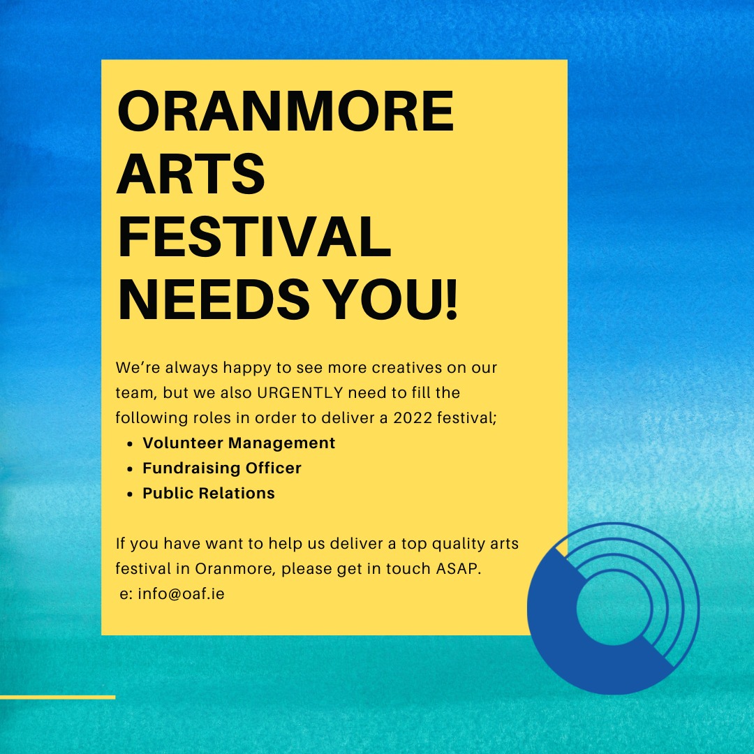 Behind every great festival......is a team of dedicated volunteers. We need your help. Volunteers / Fundraising / PR are the open roles, but we will entertain any skill set! The next 6+ months will fly. We need to get cracking. So get in touch info@oaf.ie.