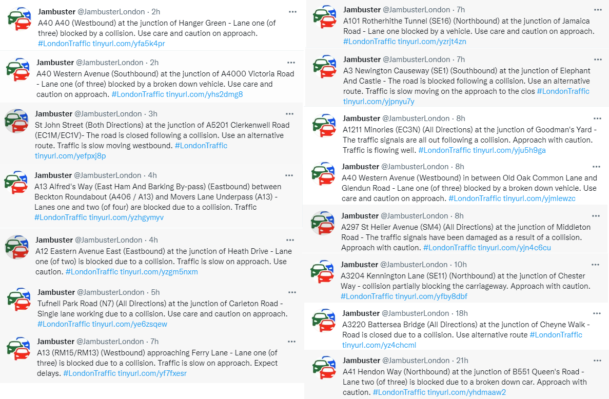 Just a snapshot of what's really causing congestion on London's roads (hint: it ain't LTNs or cycle lanes!). All within a 24-hour period.
