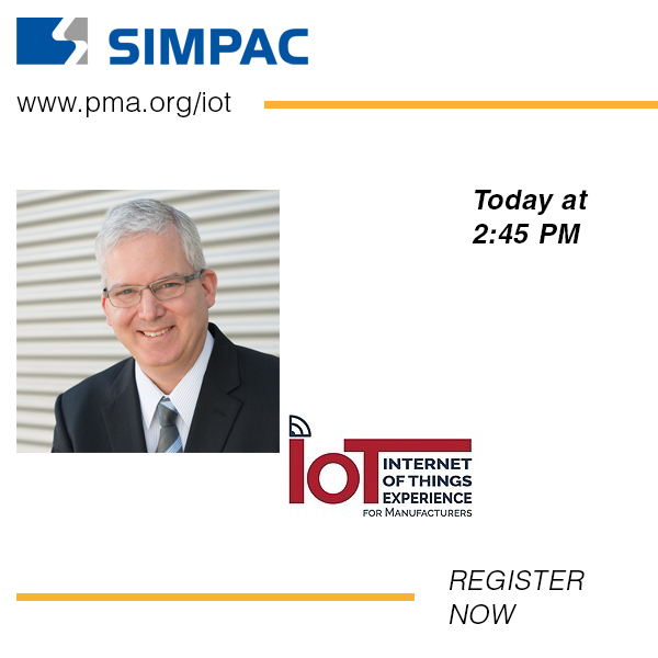 simpacamerica's tweet photo. Register for #PMA’s virtual #event, IoT Experience for Manufacturers! At 2:45 PM, #SIMPACamerica's GM/VP of Sales &amp; Operations will help explain how #manufacturers can bring #IoT to the plant floor &amp; integrate #Industry40 into their day-to-day business practices.
#SIMPAC #IIoT https://t.co/XHCy7pTe3B