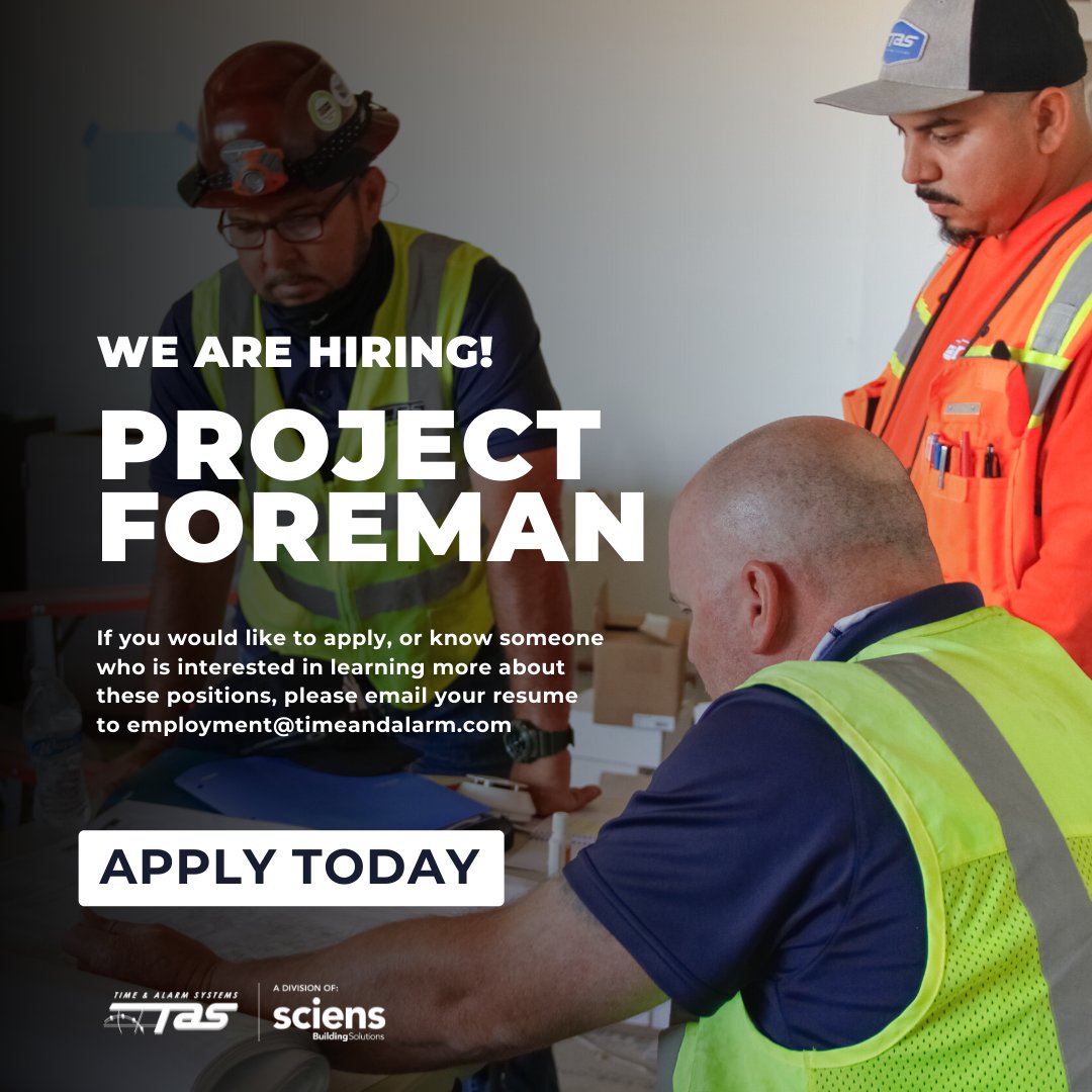 Time and Alarm Systems is hiring! Join our growing team, apply today! #Careers #Hiring #Recruiting