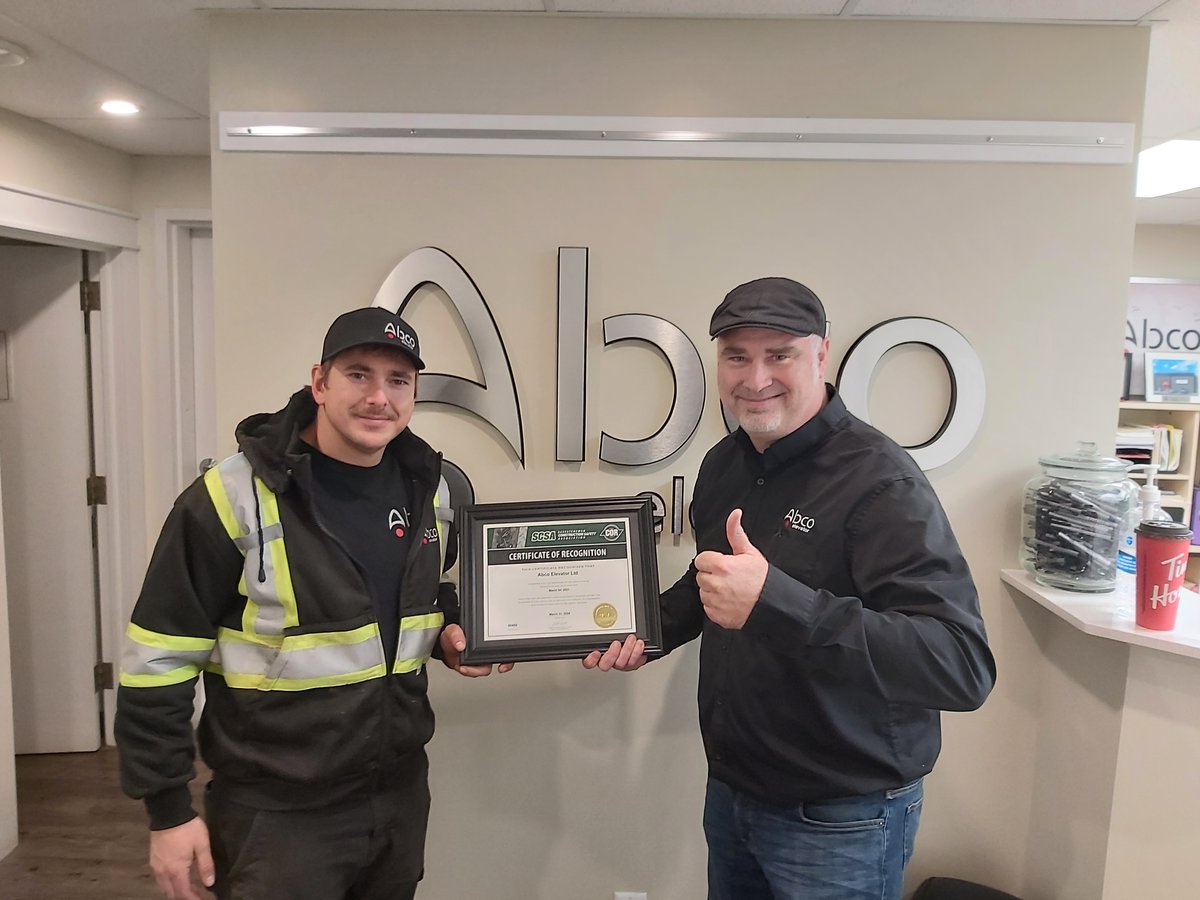 SCSAonline's tweet photo. The folks @ABCOelevators took the time from their schedule to take a photo to show their #CORValues with their shinny new COR® certificate. Thumbs up for safety indeed. #SafetyLeadership
For more on SCSA Programs: https://t.co/VK41O0V5Vs https://t.co/Xq2HeanTeU