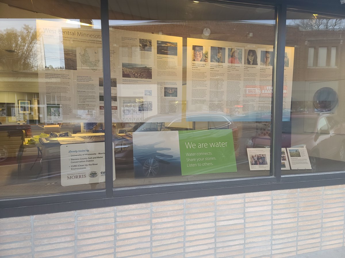 wearewatermn's tweet photo. We think #windowlearning is even more fun than #windowshopping! Check out the Cure MN River office windows in the @cityofmonte —these are the local panels from @wearewatermn west central Minnesota. @UMNMorris https://t.co/9cl2S32viq