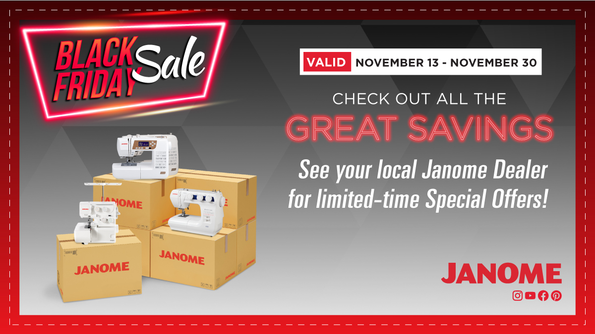 Get them while you can! Starting prices at $189 at your participating Janome dealer, these select Janome machines won't last long! 

Find your dealer by visiting:
janome.com/find-a-dealer/

#janome #sewing #quilting #diy #BlackFridayDeals