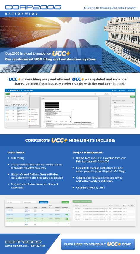 Corp2000's tweet image. View the highlights and schedule demo of UCC + our modernized #UCCfiling and notification system:
corp2000.com/schedule-ucc-d…

#document #processing #businessformation #business #mergers #apostille #lawfirm #paralegal #corporations #realestate #escrow
