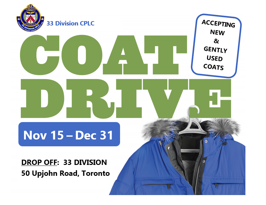 The 3rd annual @TPS33Div Winter Coat Drive is now underway!! Thanks in advance for supporting our community. We are always grateful for your generosity. 💙 #winter #coats #coatdrive #TO #Toronto #NorthYork #DonMills