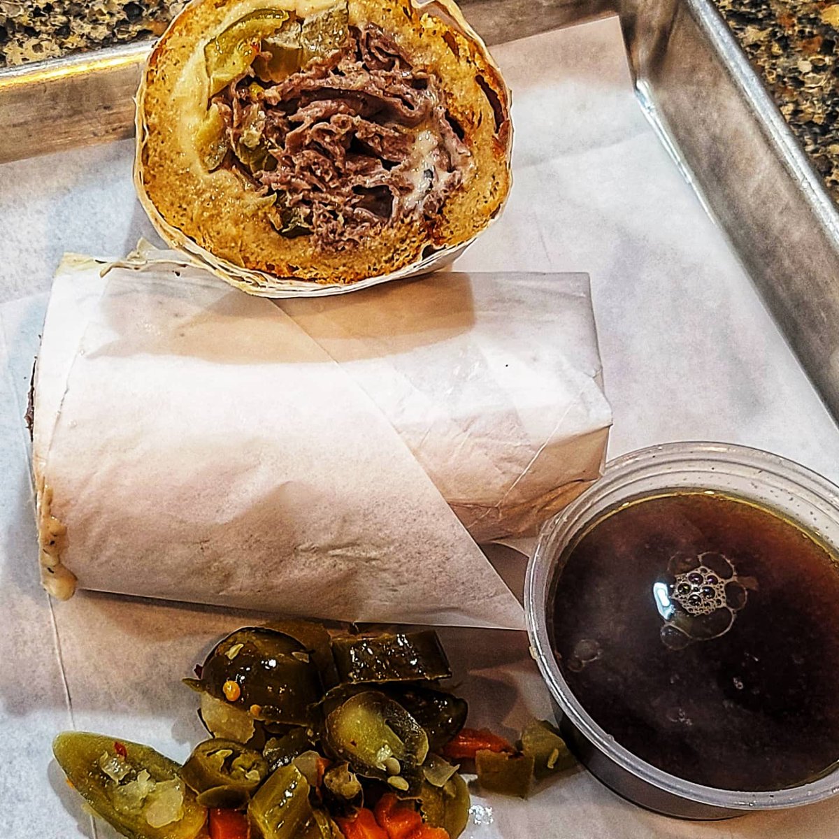 KcPickleman's tweet photo. Italian Beef!!! Beef Shoulder, Provalone, Giardiniera Peppers, and a well prepared A'jus makes one of the best sandwiches known to man! YUMMO #Sandwich #kansascity #westportkc #downtownkc #waldokcmo #kcfoodie #picklemansgourmetcafe https://t.co/7n30iiSzy3