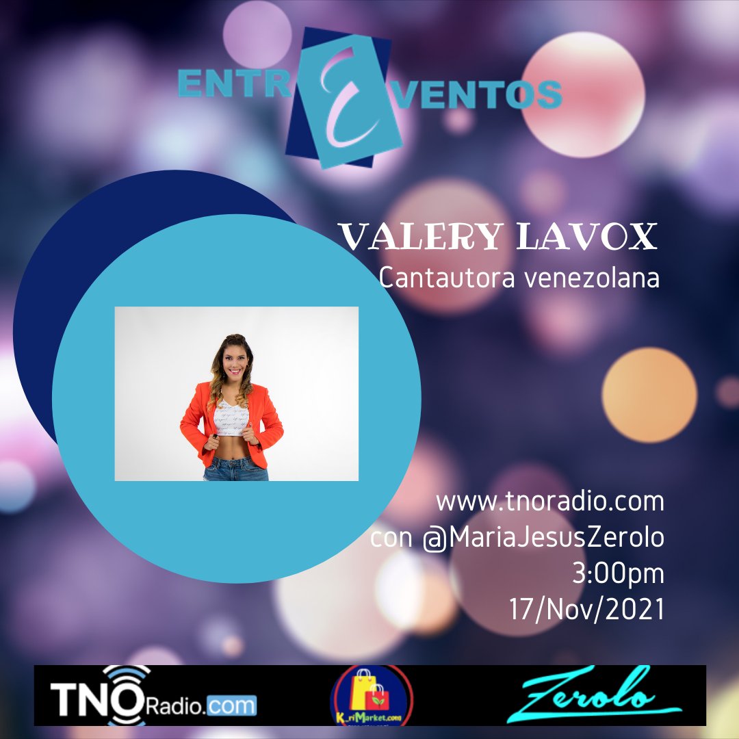 EntreEventos1's tweet photo. Quiero invitarlos al programa de mañana por https://t.co/2jTL3vs8WB a las 3pm. Estaremos con la talentosa cantautora vanezolana Valery Lavox y su nuevo tema "Mas de ti"
#SomosRadio #Tnoradio #entrevista #música #talentovenezolano #cantante  #masdeti #EntreEventos https://t.co/3v5dhD6ecI