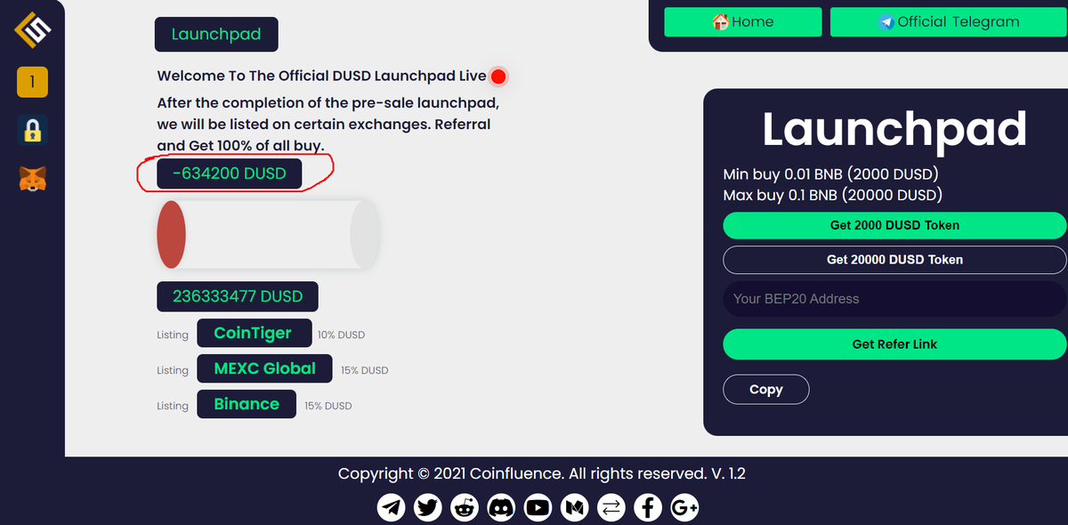 DusdNetwork's tweet photo. DUSD Network
🔥Welcome To The Official DUSD Launchpad Live
Project Link :🔥
🔥 https://t.co/J0twPK4VN7
Launchpad Link :
🔥 https://t.co/JkzmxCOsj9
After completing Launchpad listing
Listing CoinTiger
GET 🤑 2000 (DUSD) Tokens 
Referral and Get 🎁🎁 100% of all buy. https://t.co/JAs3nEF8eV