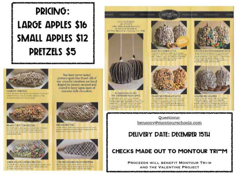 Support Tri-M by purchasing a candy apple and/or chocolate pretzel! Email Mrs. Bensons for any further questions!
