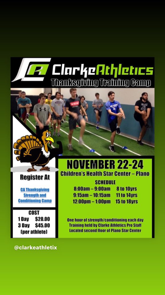 Cozzey's tweet photo. Don’t forget to sign up for our Thanksgiving Strength and Conditioning Camp!🦃 This mini clinic is the perfect way to stay active over the break and prevent progress from delaying🏋️Give us a call at (214)-975-7407 or visit https://t.co/VJTdTKStYp to register! https://t.co/MLwraZQbk5