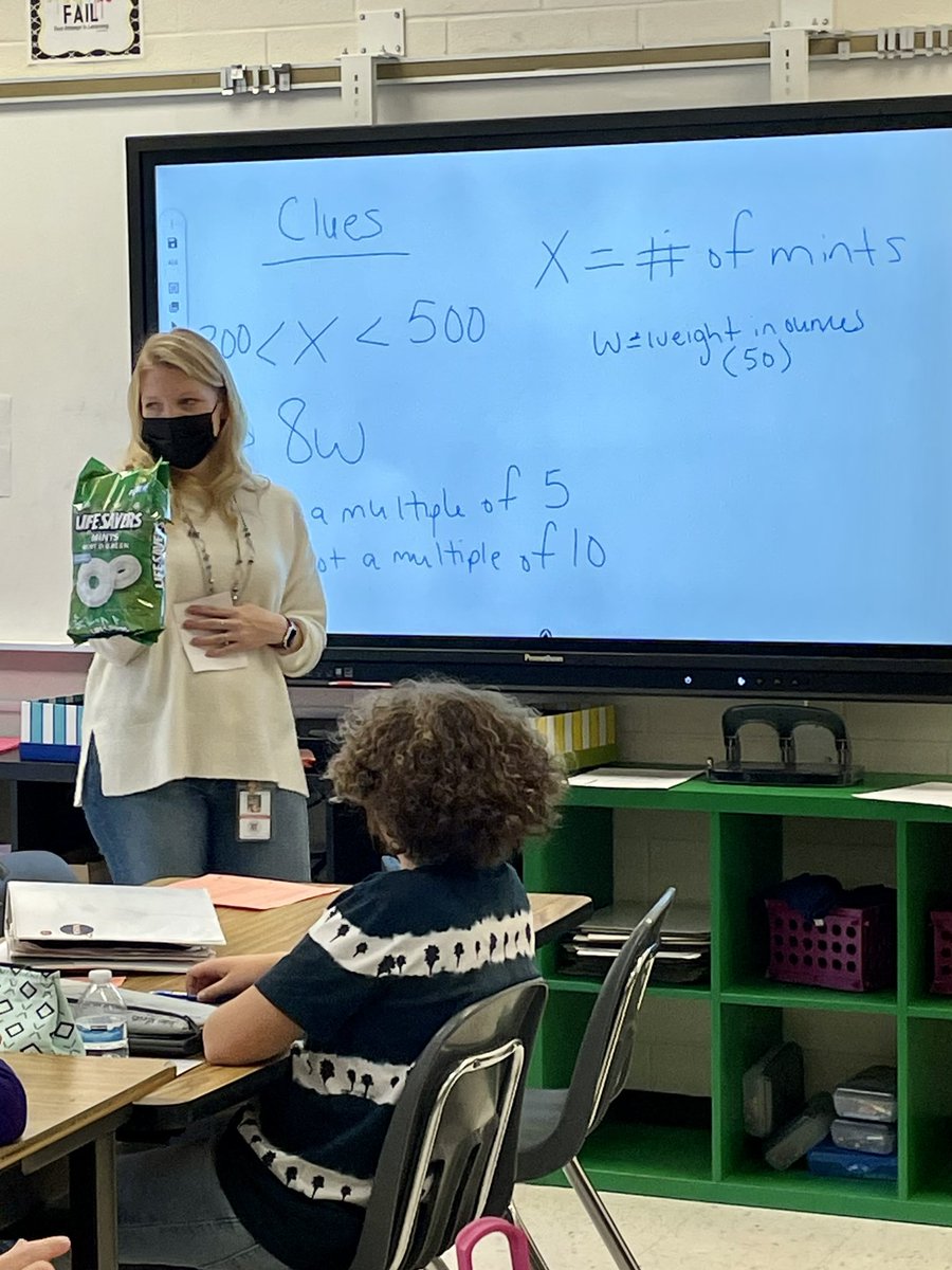 mytinybug's tweet photo. No Internet? No problem! My coteacher @MrsCWallen pivoted seamlessly to a fun, engaging #numbersenseroutine with nothing but a bag of Life Savers, a white board, and a few variables and inequality symbols! #rockstarteacher #mathmind #luckystudents @RBMS_Official https://t.co/Ra7tVzpU35