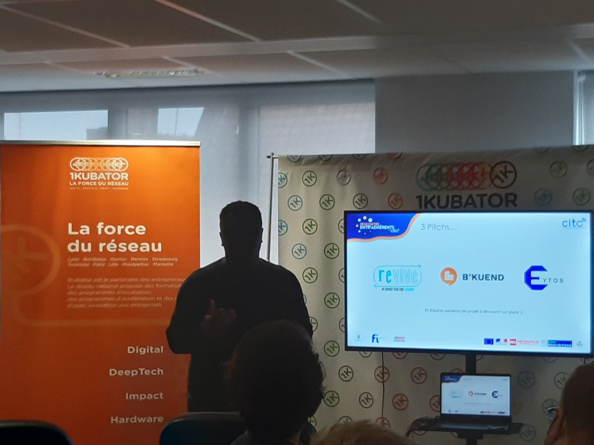 IOTcluster's tweet photo. Go ! Les #startups de @1kubatorL se lancent ! Revive, B'kuend et Eytos pitchent devant nos adhérents 👏👏 ils évoquent une seconde vie aux objets #realiteaugmentée #economiecirculaire #Industrie #environnement https://t.co/ItJ90n63Rr