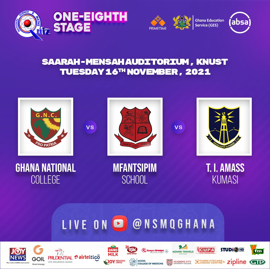 NSMQGhana's tweet photo. Saarah-Mensah:
Up next...

Ghana National College |  Mfantsipim School  | T.I. AMASS, Kumasi

#NSMQinKumasi #NSMQ2021 #Primetime https://t.co/q2SAxUy2TD