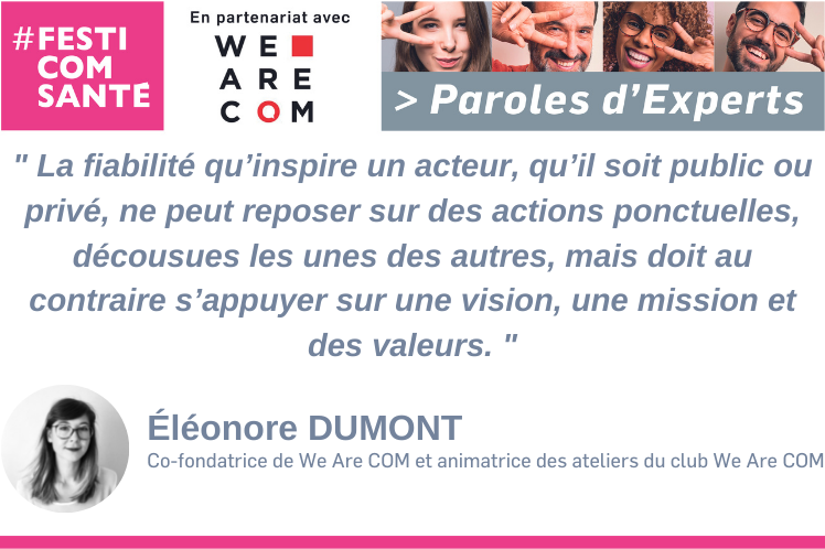 Retrouvez nos paroles d'experts #Festicomsante/ <a href="/We_are_com/">We Are COM, club des communicants</a>

"La #confiance est un challenge de fond, intrinsèquement lié à un projet d’entreprise."
#confiance

✅  Éléonore DUMONT <a href="/eleonore_dumont/">Eléonore Dumont</a> / Co - Fondatrice de <a href="/We_are_com/">We Are COM, club des communicants</a> 
↗️ festivalcommunicationsante.fr/eleonore-dumon…
