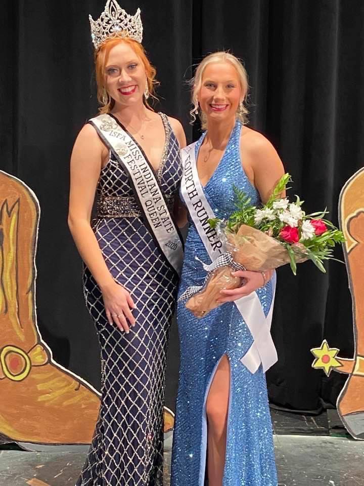 Jaela Faulkner, 2021 Miss Blueberry, won 4th Runner Up at the Indiana State Festival Association Scholarship Pageant!  She is pictured with the 2020 Miss ISFA Queen, Kendall Johnson.  Congratulations, Jaela, we are so proud of you! <a href="/MCBlueberryFest/">Marshall County Blueberry Festival</a> #thatsourqueen #mcbf2021