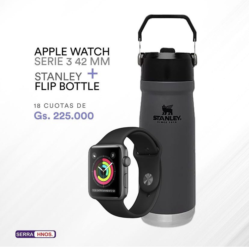 HnosSerra's tweet photo. ¡Conectividad y estilo que te acompañan a todas partes! 😉 El combo perfecto que te sigue vayas donde vayas, con el Apple Watch podes tener el control de tus notificaciones y mucho más al alcance de tu vista y el Stanley Flip Bottle te mantiene hidratado en todo momento ✔️ https://t.co/48JrHu5Nx4