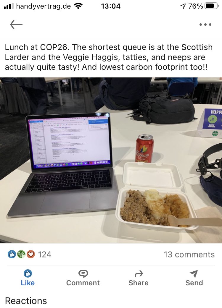 JessicaScholl's tweet photo. A former colleague posted this photo from COP26. Controversy over the container ensued. Cld b compostable sugarcane bagasse. Real problem is that this info wasn’t on the sustainability page of the vendors website (SEC Foods). #radicaltransparency4sustainability #COP26 https://t.co/AESWaR1b6b
