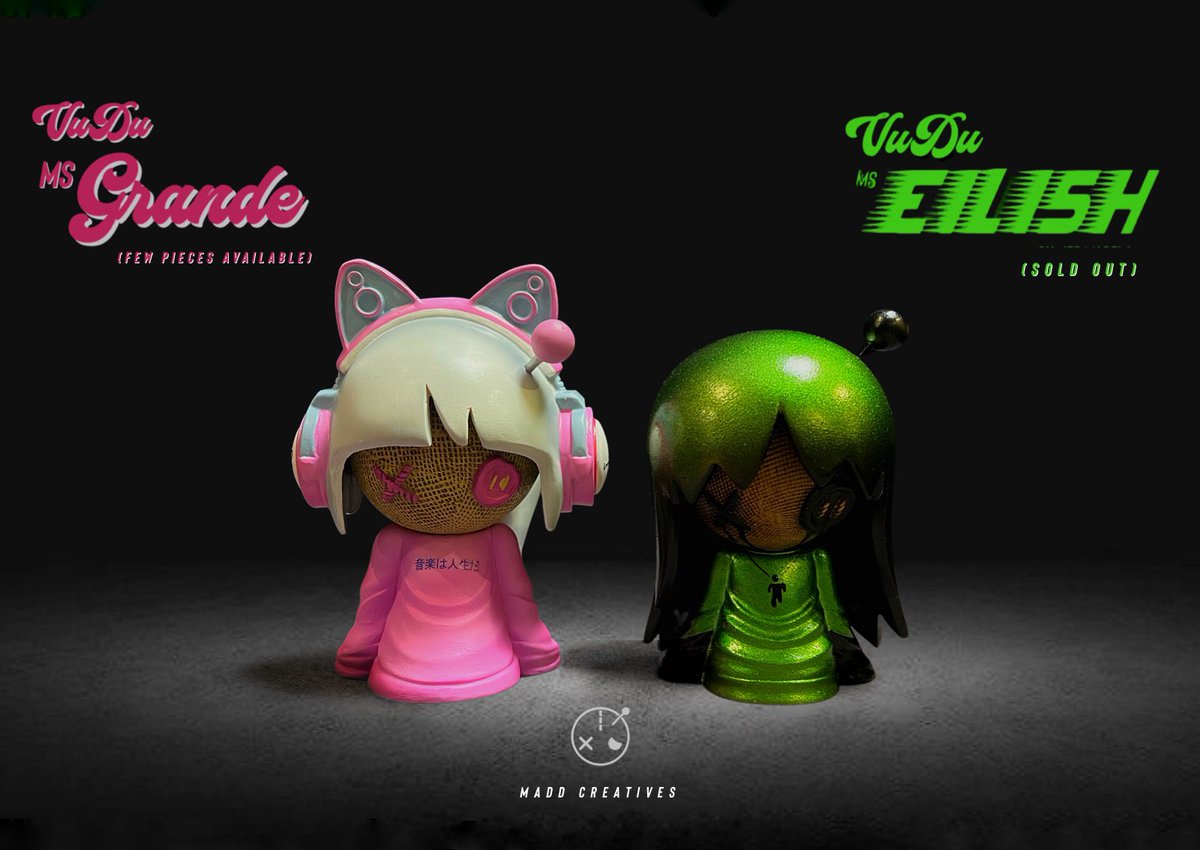 jedmadela's tweet photo. Sharing the first two releases from my VuDu Pop Riots line… Ms Grande and Ms Eilish.

#VuDu
#MsGrande
#MsEilish
#MaddCreatives
#ArtToys https://t.co/ZNYx2652L1