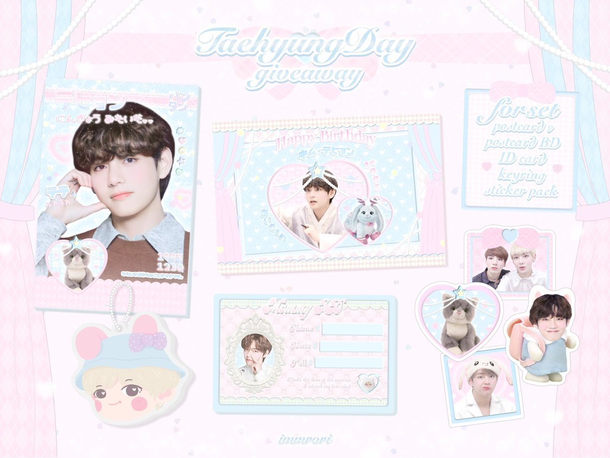 🏹🐰Giveaway Taehyung day ૮⑅ᐡ•ﻌ•ᐡა
10 sets ♡︎♡︎♡︎♡︎ ˚ . 
rt random 1 set ( followers ) 🌨
♡︎🍴shipping 35 baht
form 27/11 - 20.30 📩
#HappyTaehyungDay