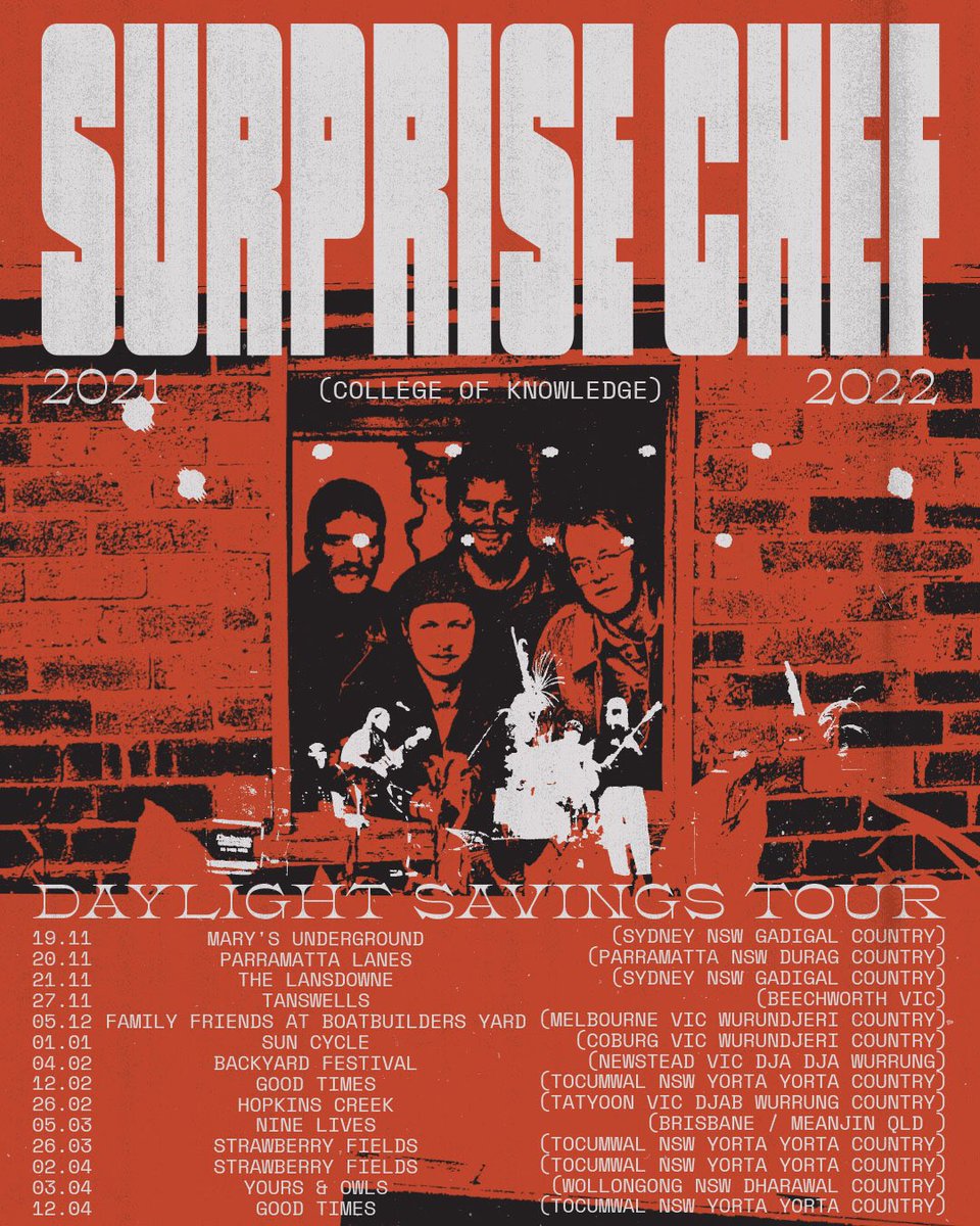 MR BONGO (@therealmrbongo) on Twitter photo Here we go… <a href="/surprise_chef/">Surprise Chef</a> kick off their AUS ‘Daylight Savings’ tour on Friday. Catch them live and direct 🚨 Here we go… <a href="/surprise_chef/">Surprise Chef</a> kick off their AUS ‘Daylight Savings’ tour on Friday. Catch them live and direct 🚨