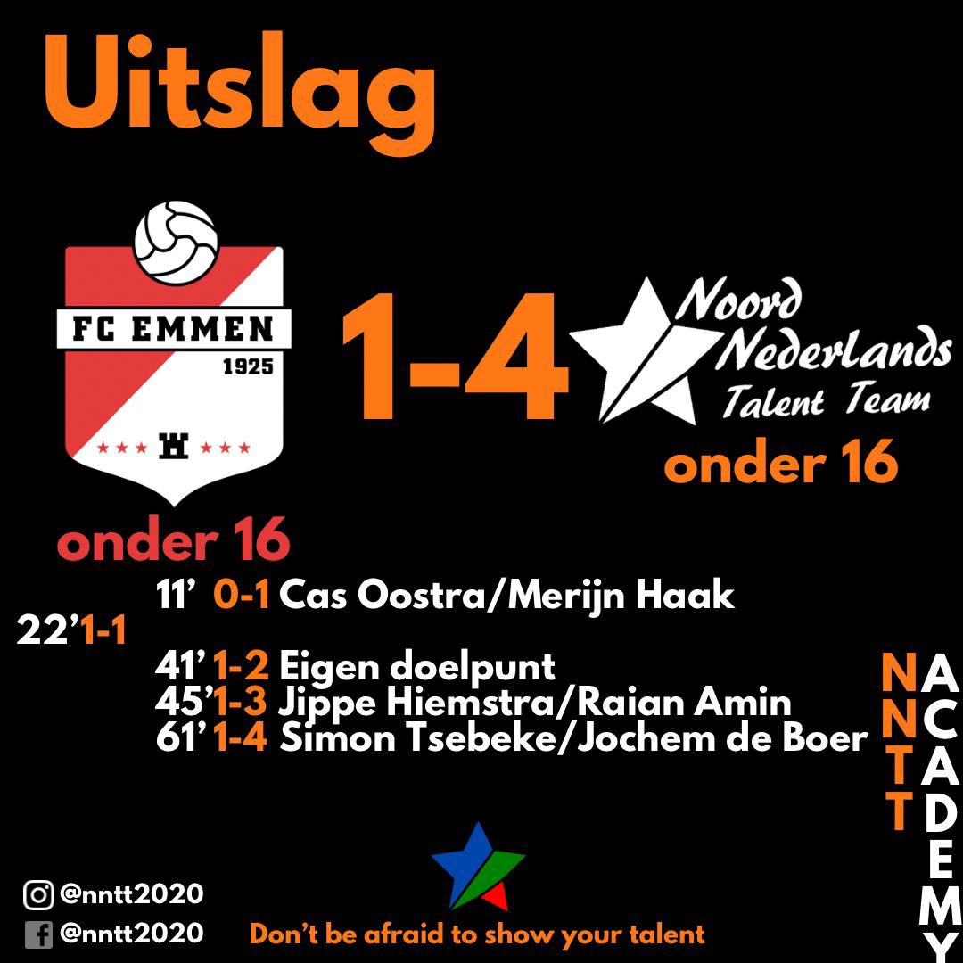 Na 4 trainingen met de O16 een uitstekende wedstrijd gespeeld tegen Emmen O16. Weinig kansen weggegeven en veel gecreëerd. 
Trotse trainer. #nntt