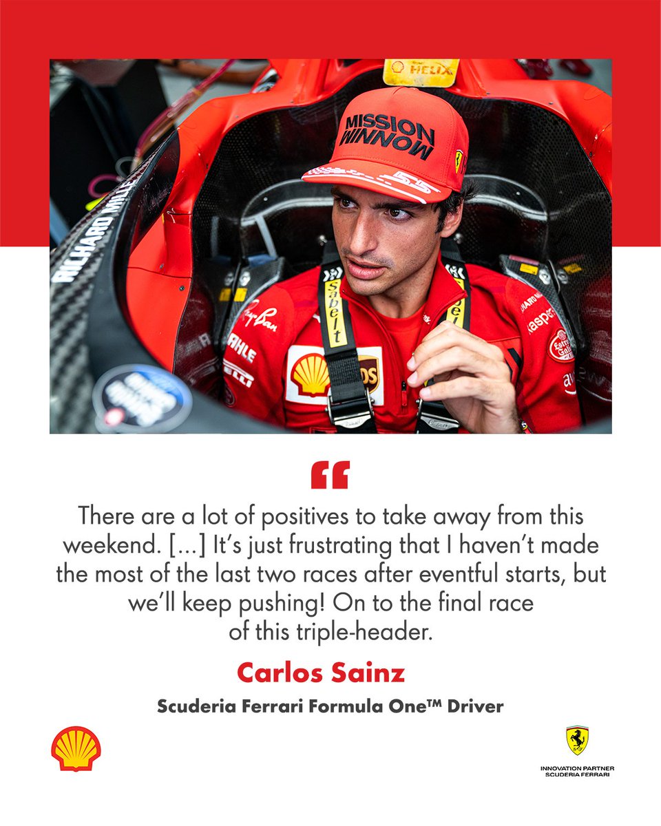 ShellMotorsport's tweet photo. “There are a lot of positives to take away from this weekend.”

On the record 🎙 @Charles_Leclrec and @CarlosSainz55 speak after the weekend’s #BrazilGP and another outing for partner @ScuderiaFerrari 💬

#ShellMotorsport #essereFerrari https://t.co/hWKF5AdcyS