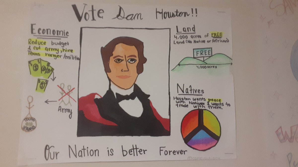 Sometimes it's the impromptu lessons that churn out the best work. Looks like Sam Houston was the choice for Republic of Texas president in our classes. <a href="/AllisonLTravis/">𝔸𝕝𝕝𝕚𝕤𝕠𝕟 𝕋𝕣𝕒𝕧𝕚𝕤 𝔹𝕝𝕒𝕜𝕖</a> <a href="/krsburk/">Kristi Sorg Burkhalter</a> @spartan_speak #socialstudies
