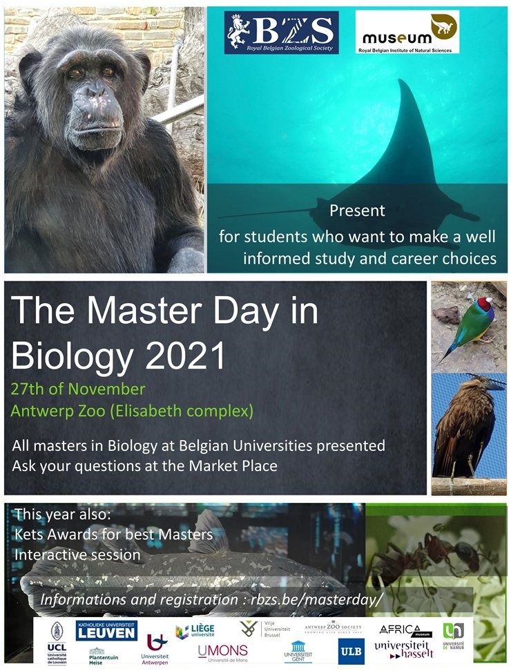The Master Day is fast approaching! 🎓🖋️🔬🦓🐝🐠 Save the date: Saturday 27th Nov. at the Antwerp Zoo. Registration is mandatory here: raklet.com/RBZS/Events/Ho…