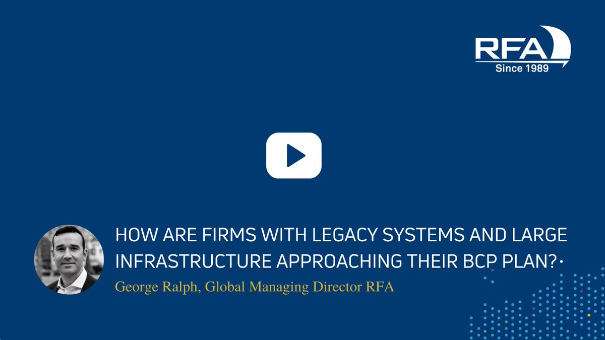 RFAServices's tweet image. How are firms with legacy systems or large infrastructure approaching their BCP plans? 

George Ralph, Global Managing Director &amp;amp; CRO at RFA explains how. Discover his view here:

hubs.ly/H0ZKx3z0

#hedgefunds #hedgefundtechnology  #privateequity #cloudservices