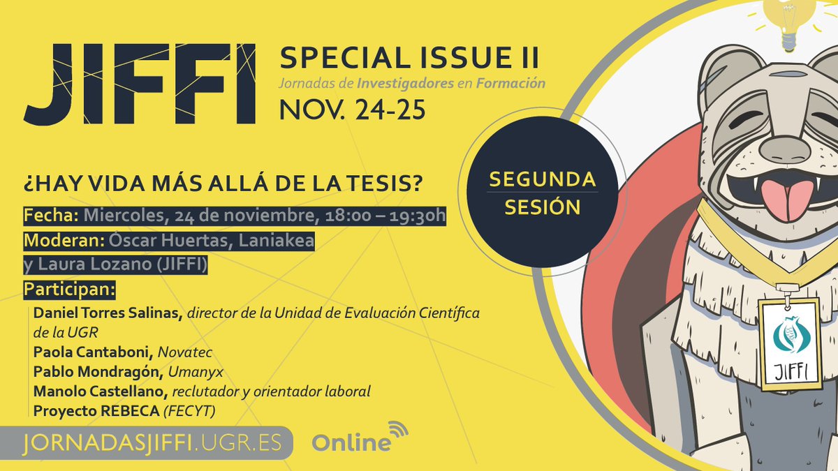 JiFFi_UGR's tweet photo. ➡️ Daniel Torres Salinas (@torressalinas)–Dir. Unidad de Evaluación Científica UGR
➡️ Paola Cantaboni (@PaolaCantaboni)–@novatecsoftware
➡️ Pablo Mondragón (@pmondragon_)–@Umanyx1 
➡️ Manolo Castellano (@ManCas_)–Reclutador y orientador laboral
➡️ Proyecto REBECA (@MAC_REBECA) https://t.co/GTsHJu3LDc