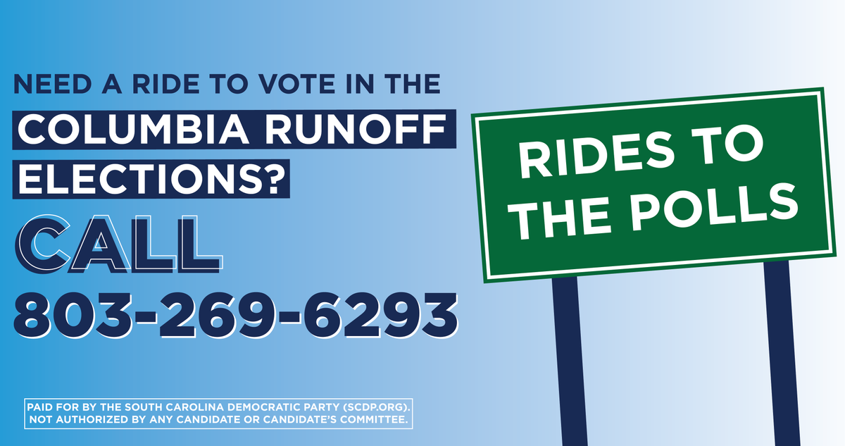 scdp's tweet photo. The polls are open today from 7 am - 7 pm.
πIf you need a ride to go vote, call 803-269-6293. https://t.co/hMzgetPi7P