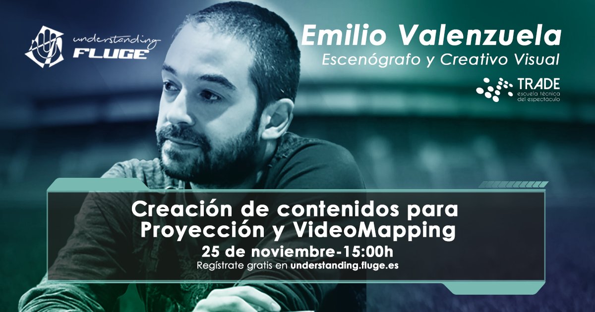 Fluge_AV's tweet photo. 🔥¡SUMAMOS UNA NUEVA PONENCIA A #UNDERSTANDINGFLUGE2021!🔥

✍️ Apunta:
👉 Emilio Valenzuela
💬 “Creación de contenidos para Proyección y VideoMapping”
📋 Jueves 25 de noviembre
🕐 15:00 horas

Regístrate: https://t.co/FV1PEORsJi https://t.co/zPK8kHBTZ2