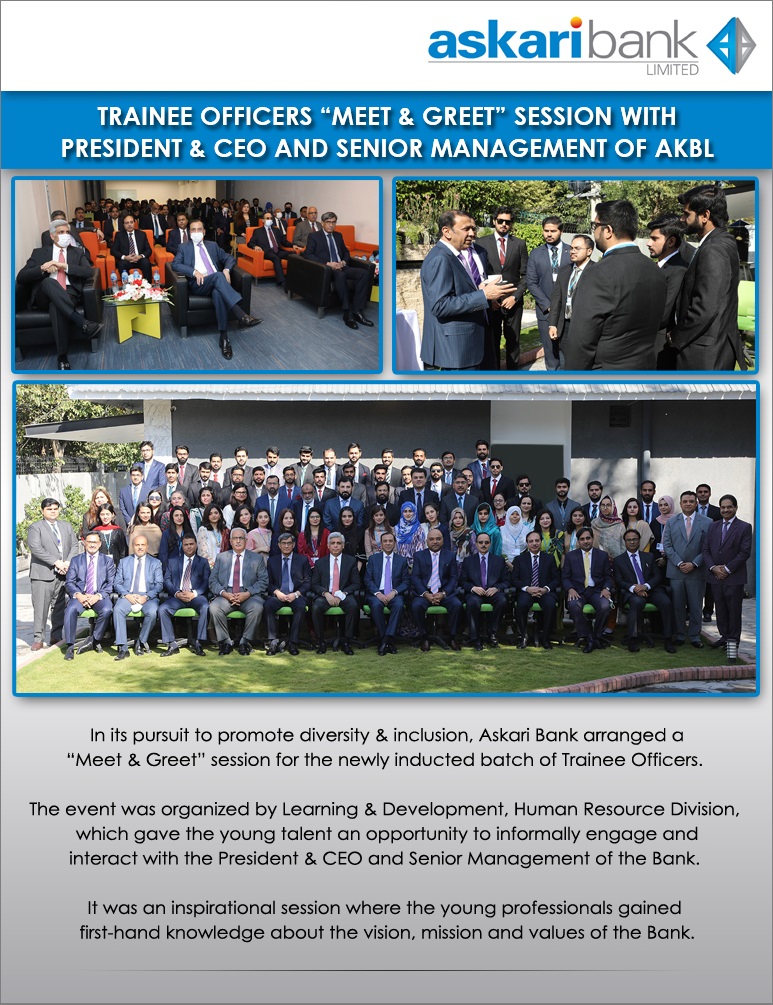 Askari_Bank's tweet photo. Trainee Officers "Meet &amp; Greet" Session with President &amp; CEO and Senior Management of Askari Bank

#AskariBank #TraineeOfficers #MeetGreet https://t.co/fx9UYEKnUy